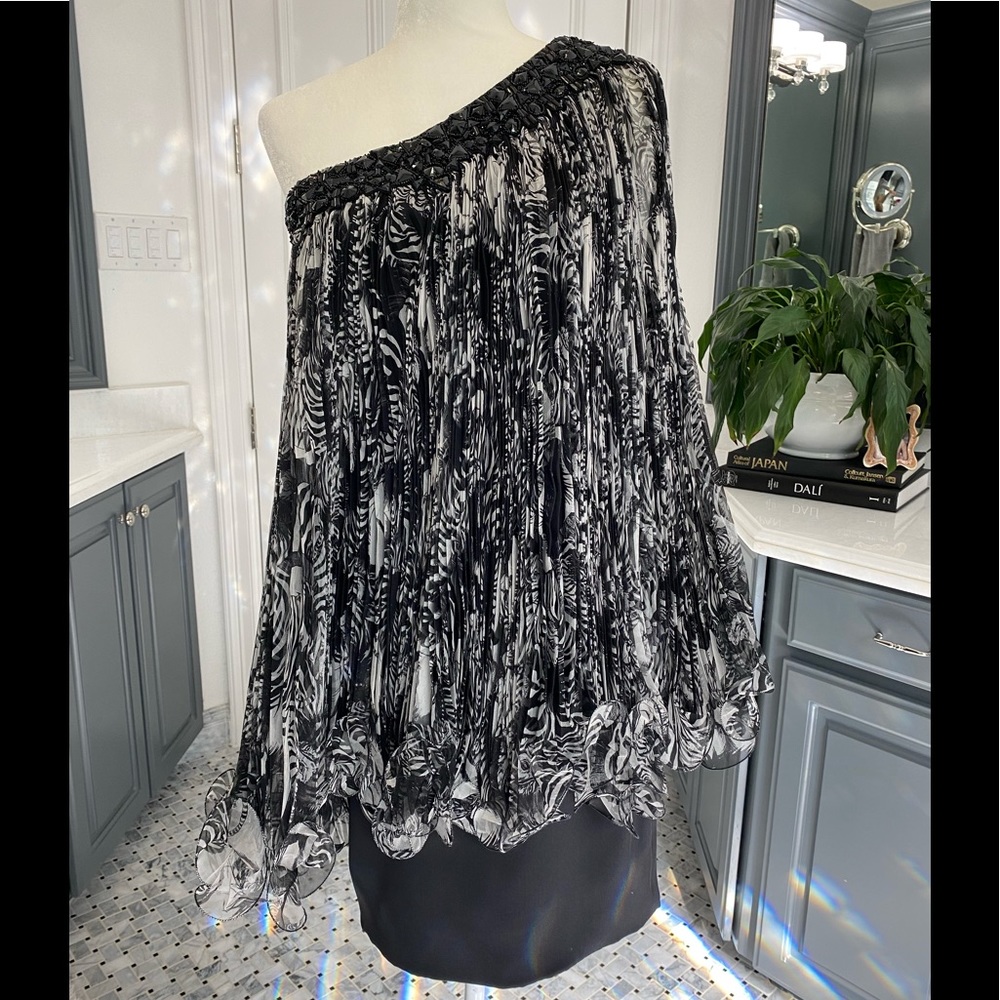 Marchesa Beaded One Shoulder Cocktail Dress sz 4